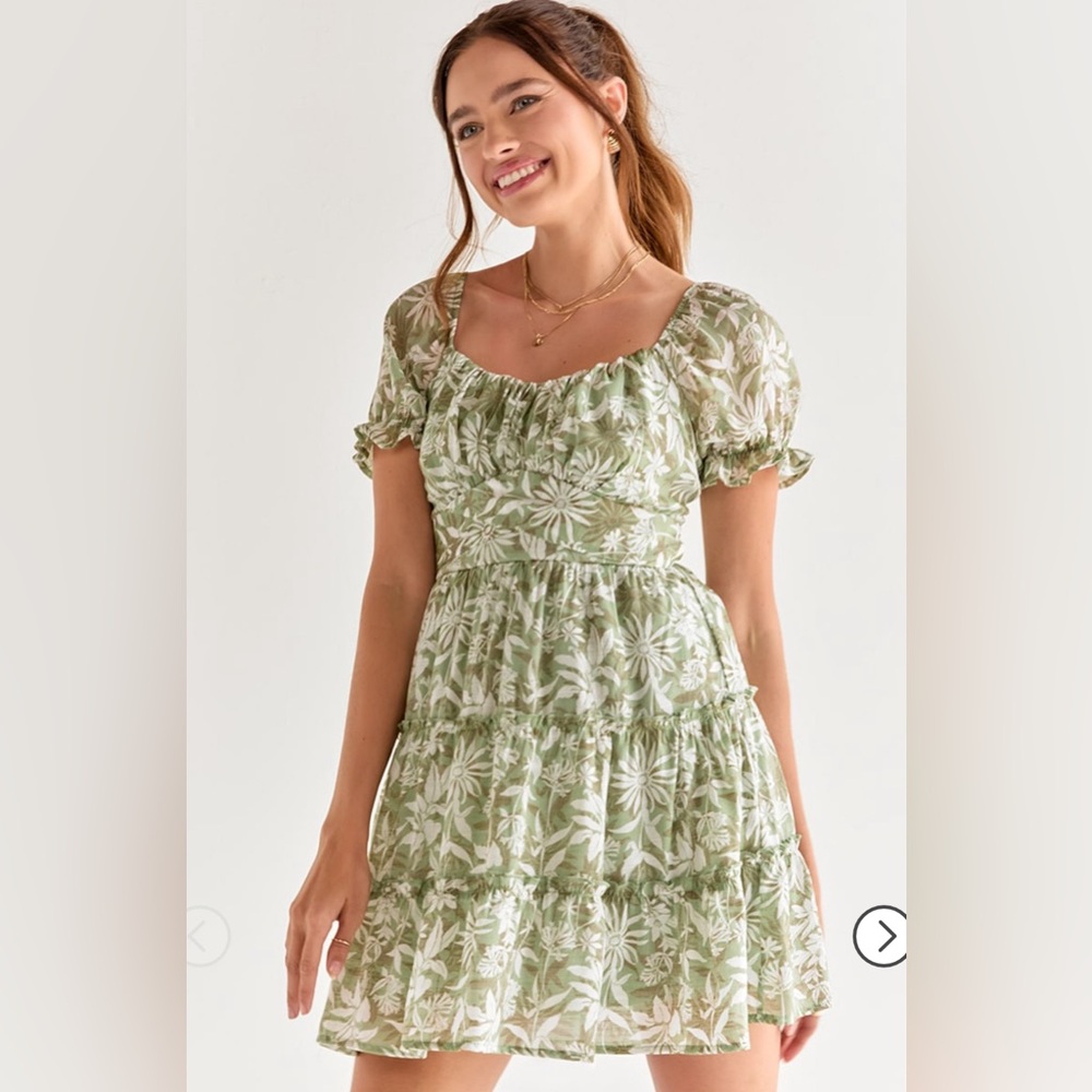 Stella Short Sleeve Emma Waisted Mini Dress by Francesca's - NWT - Sage Green